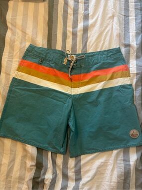 Reel Obsession Men’s swim board shorts 42 Teal Blue Orange Unlined Draw String